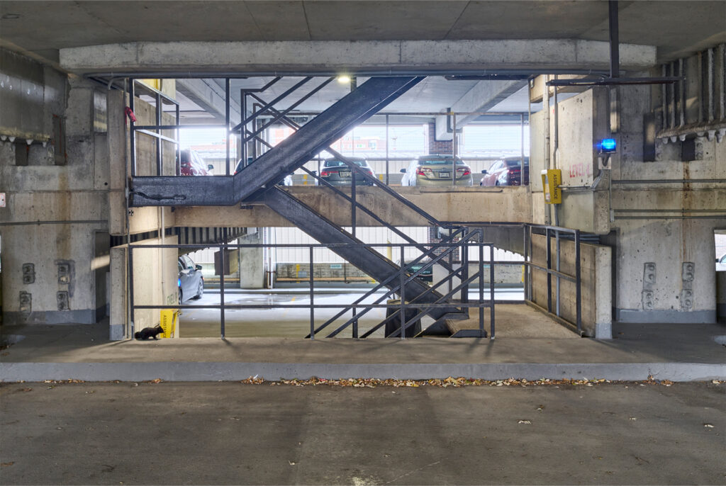 A stairway in a parking garage project located at Carleton Universitu
